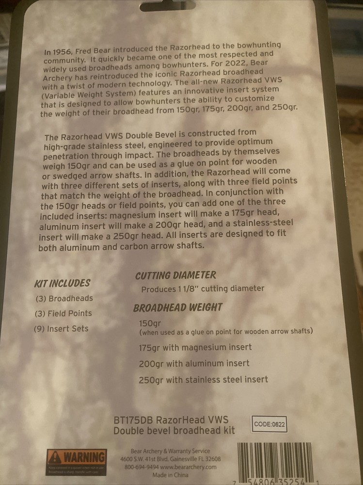 Bear Razorhead Variable broadhead weight system