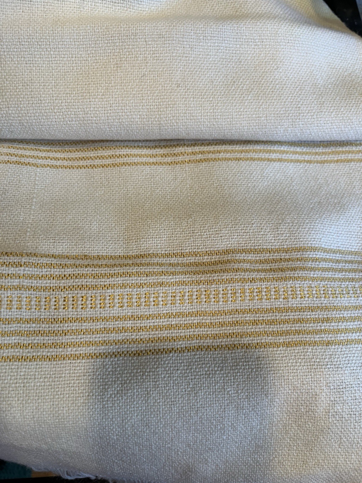 Vintage Madawaska Weavers Canada Pure Wool Hand Woven Scarf 9x42.5” Cream Gold