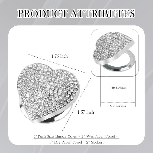 Bling Push Start Button Cover,Heart Design Engine Start Button Cover with White