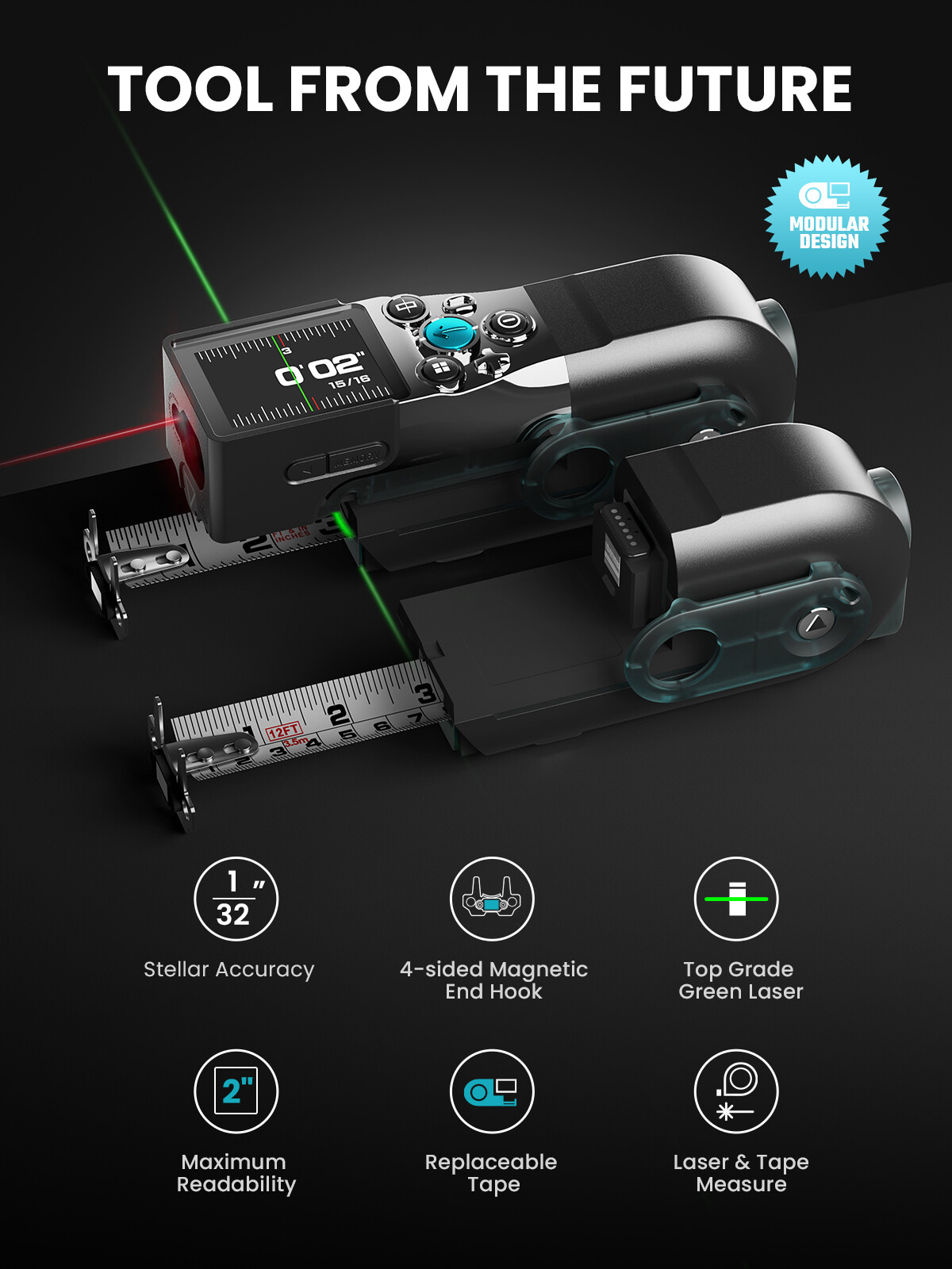 Mileseey 330 FT Digital Tape Measure with Green Laser Replaceable Blades Tape