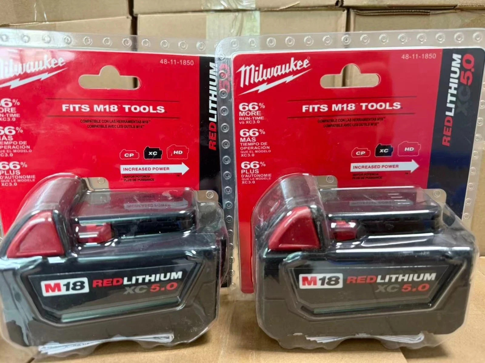 2 PCS Milwaukee 48-11-1850 M18 XC 5.0 AH 18 Volt Capacity Battery New In Pack