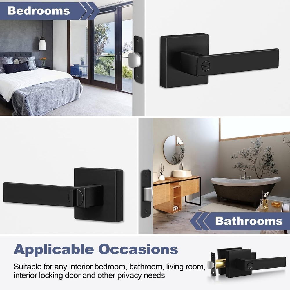 5 Pack Matte Black Door Handles Interior Door Knobs, Home Improvement Keyless...