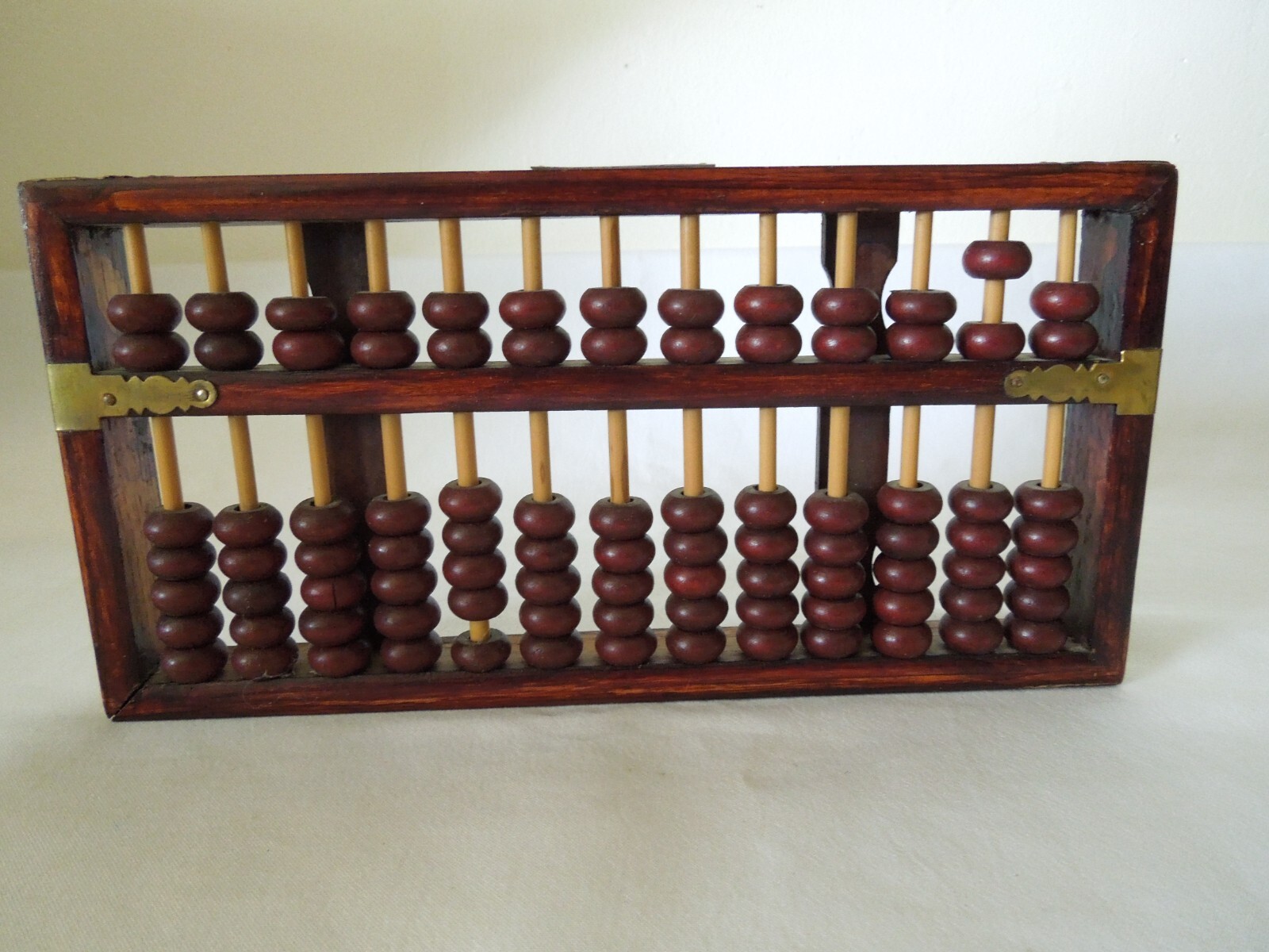 Vintage Chinese Abacus Wood Frame & Beads w/ Brass Hardware 13 Rows 91 Beads