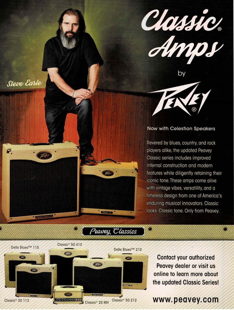Steve Earle - Peavey Amps - 2016 Print Advertisement