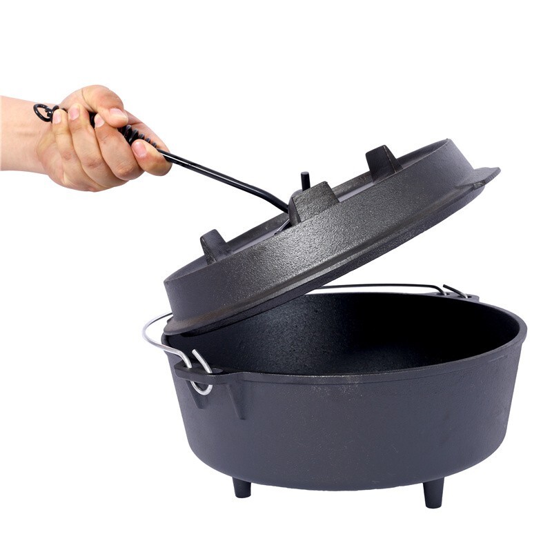Pre-Seasoned Cast Iron Dutch Oven w/Skillet Lid Outdoor Camping Deep Pot 6 Quart