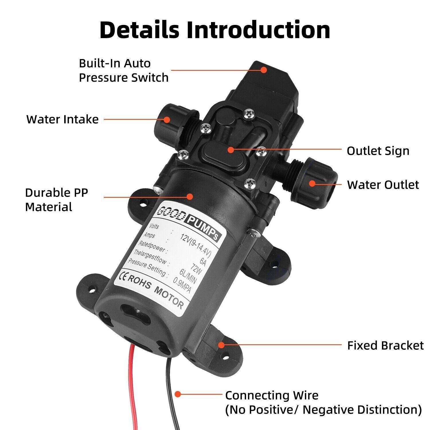 2Pcs 130PSI High Pressure RV Water Pump Diaphragm DC 12V Self-Priming 72W