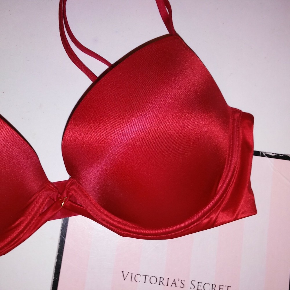 Victoria Secret Bra Push Up Red Solid Underwire New