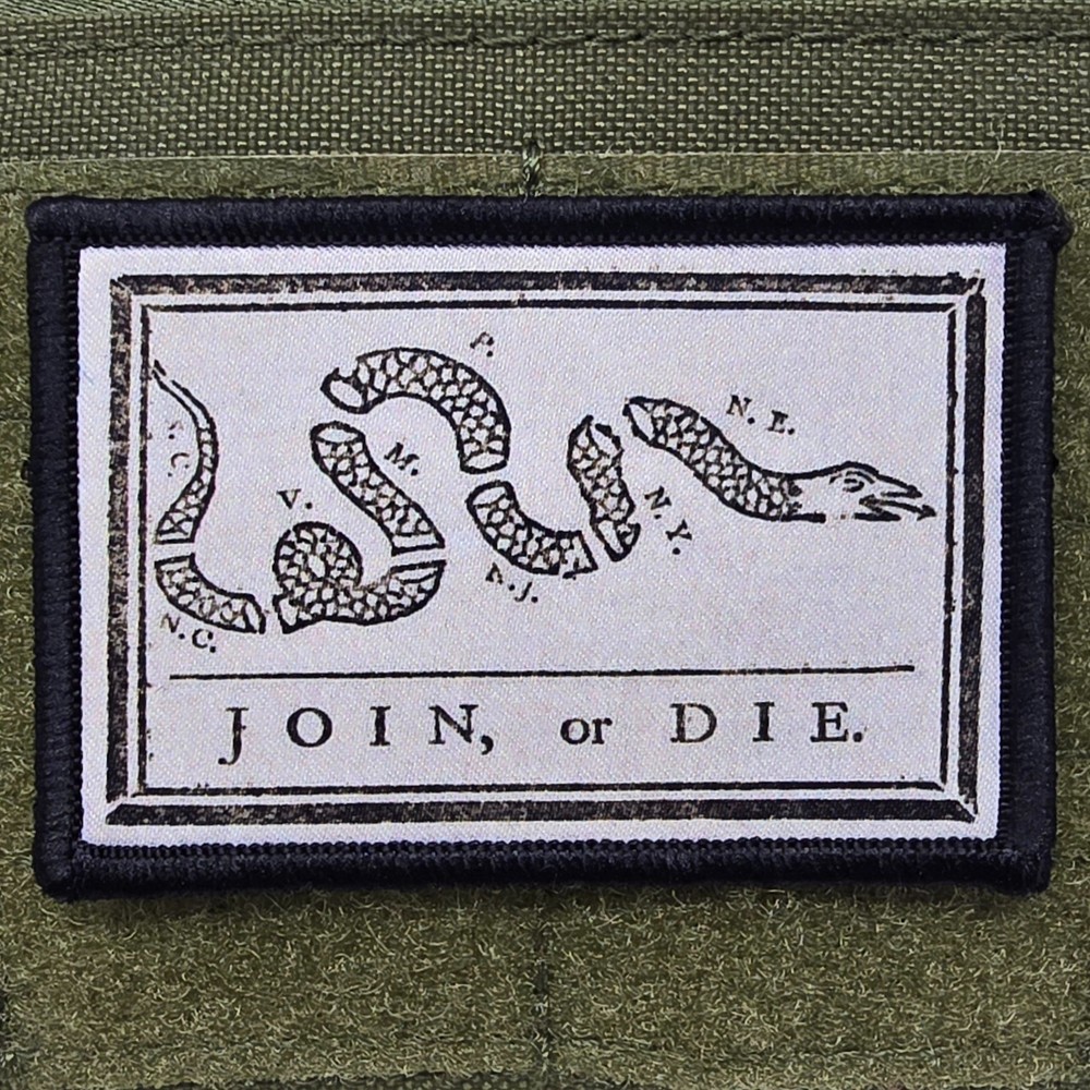 Join Or Die Patch Moral Tactical Benjamin Franklin USA Flag Hook & Loop 3x2