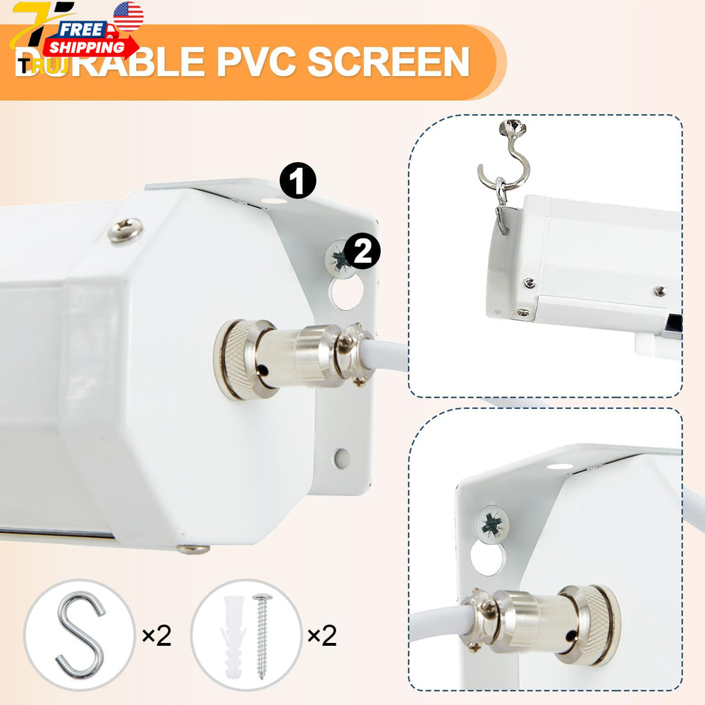 150" Projector Screen Motorized 16:9 4K HD Pull Down Retractable Projection Scre