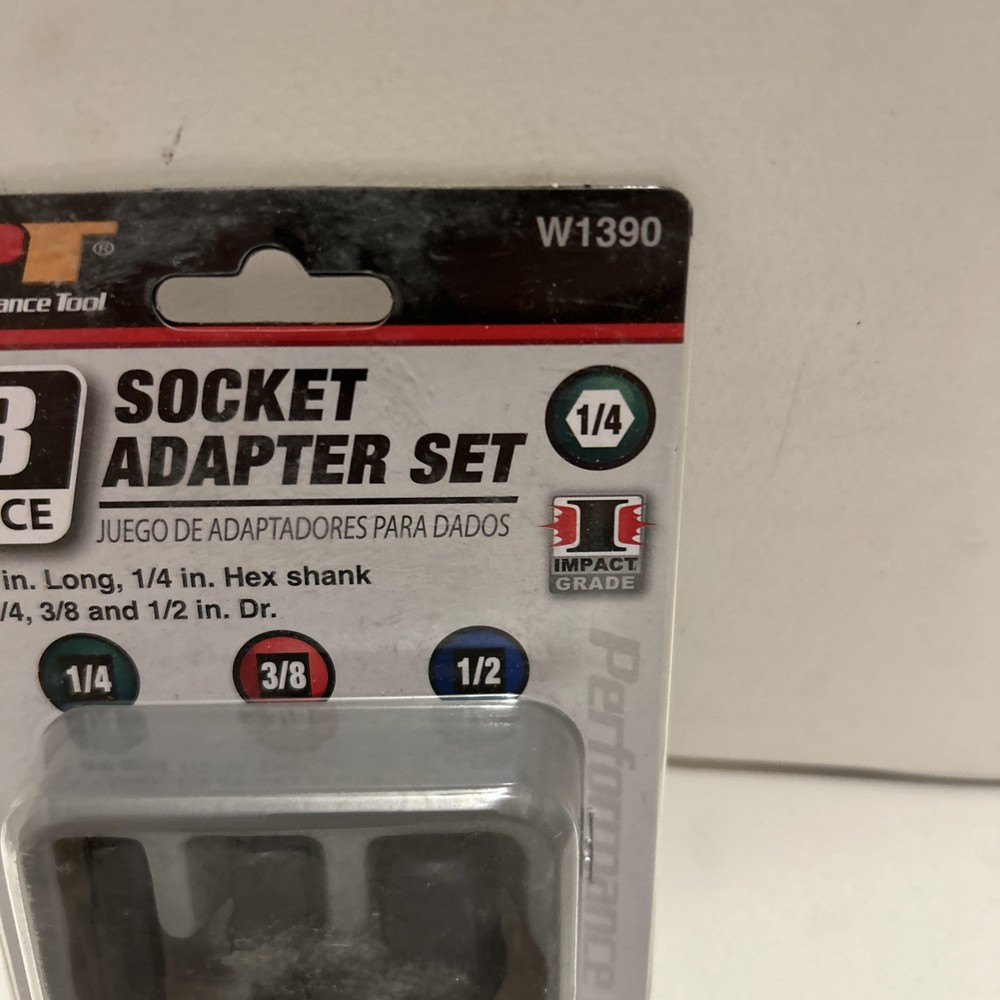 Performance Tool W1390 3 Piece Power Drill Socket Adapters Set, 1/4-3/8-1/2”