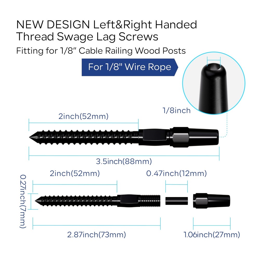 5 Pair Black Cable Railing Kit Invisible Crimp Fitting Cable Railing Hardware...