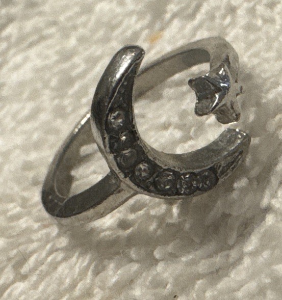 1 Adjustable Sparkling Silver Moon Star Ring vtg night sky