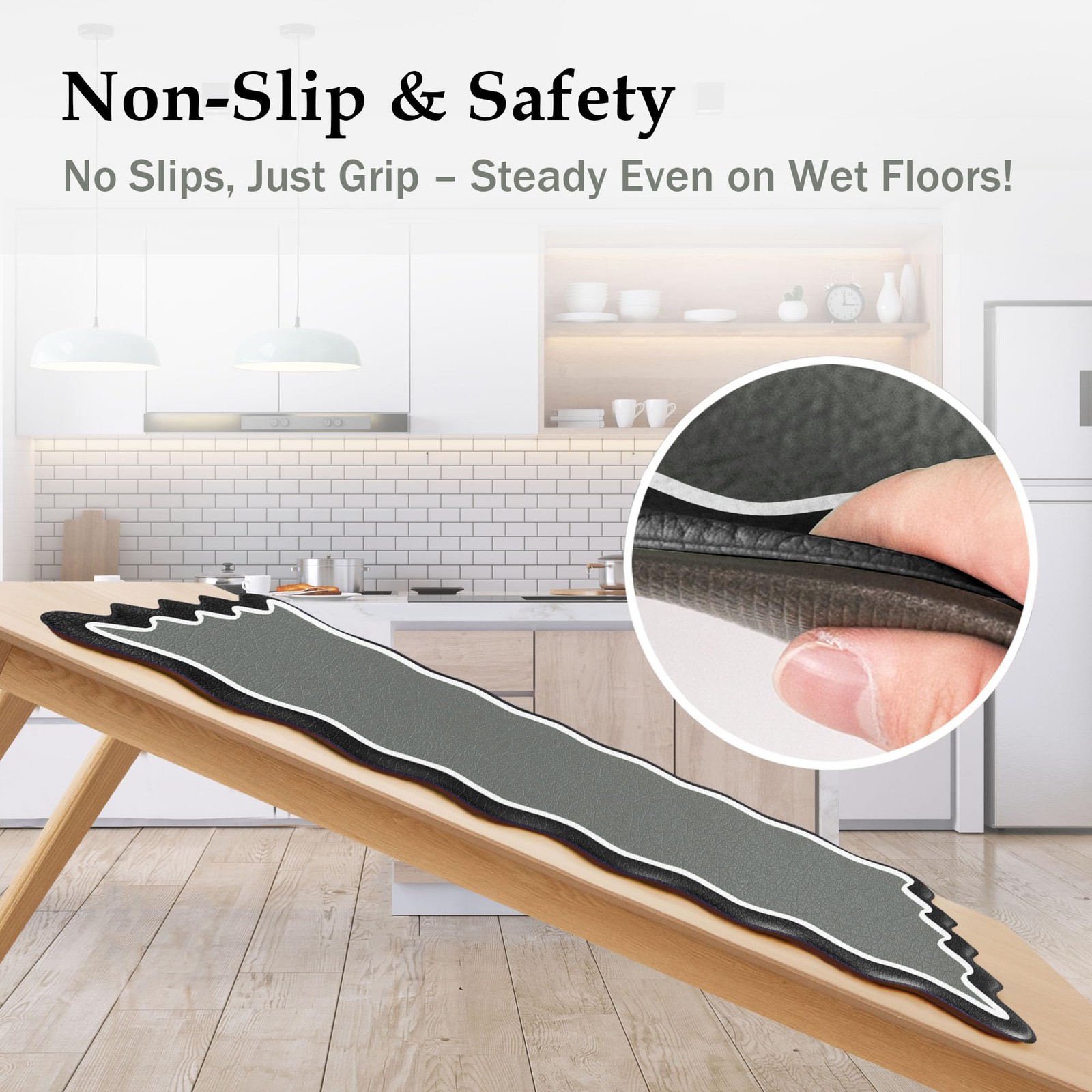 Arenarug Scalloped Black Gray 17.3"x30"+17.3"x47", Bi-tone-