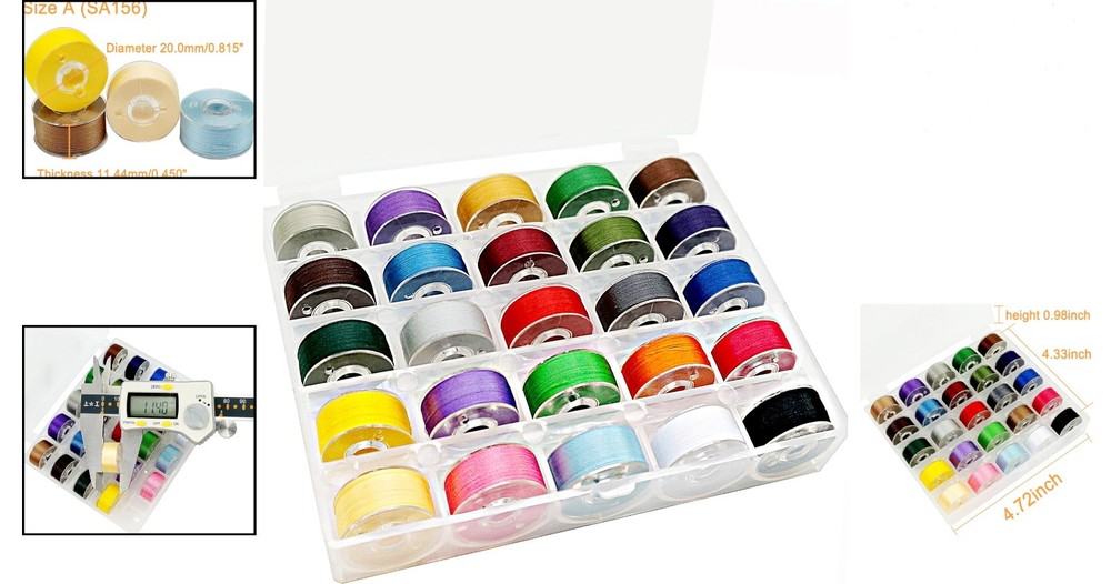 25pcs Assorted Colors Prewound Embroidery Bobbin Thread 70D/2 60WT Polyester