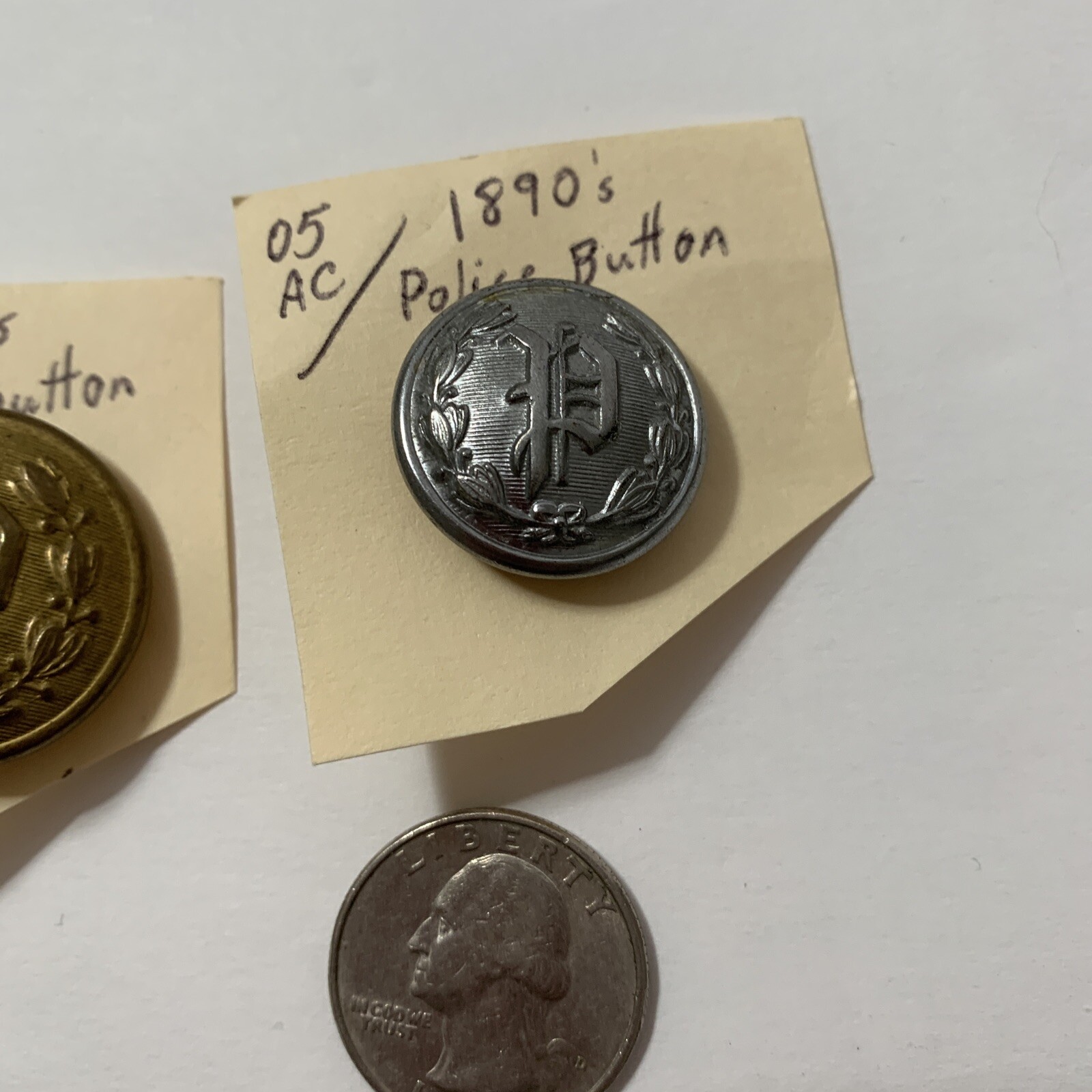 Police Button Vintage Collectible 1890 1 Gold 1 Silver Quality Police Button