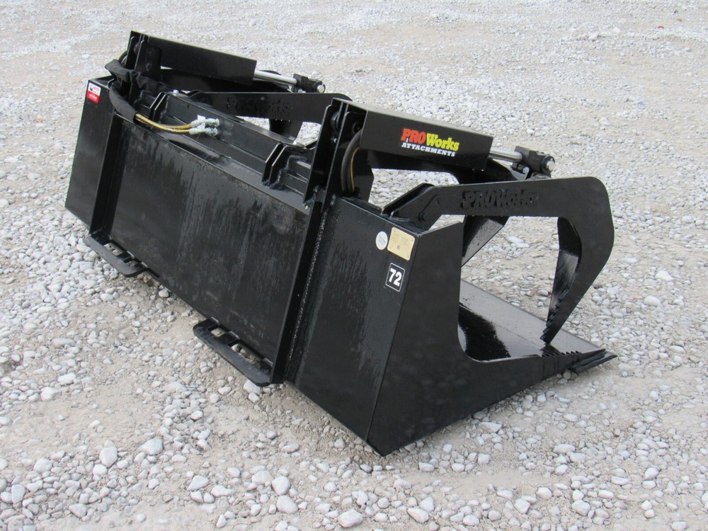 72" Solid Bottom Dual Cylinder Bucket Grapple Skid Steer Quick Attach Attachment