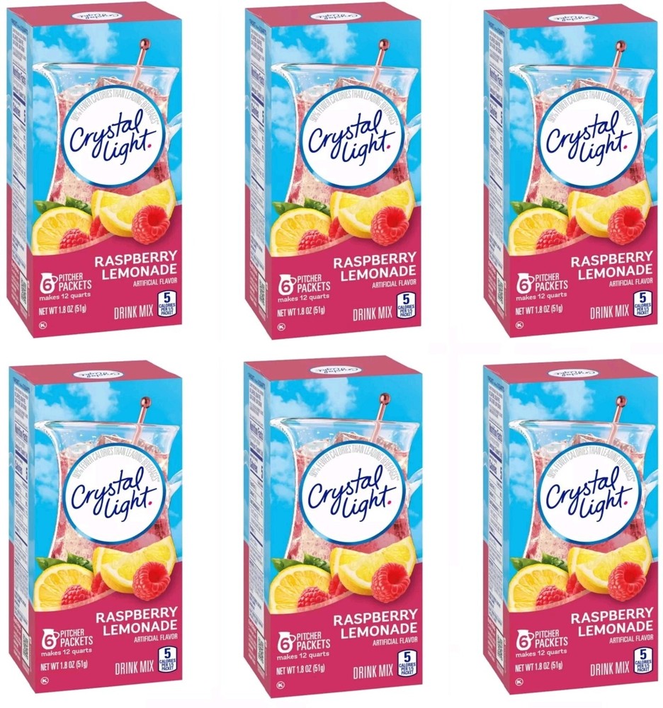 6 Boxes Crystal Light Raspberry Lemonade Drink Mix 36 Pitcher Packets