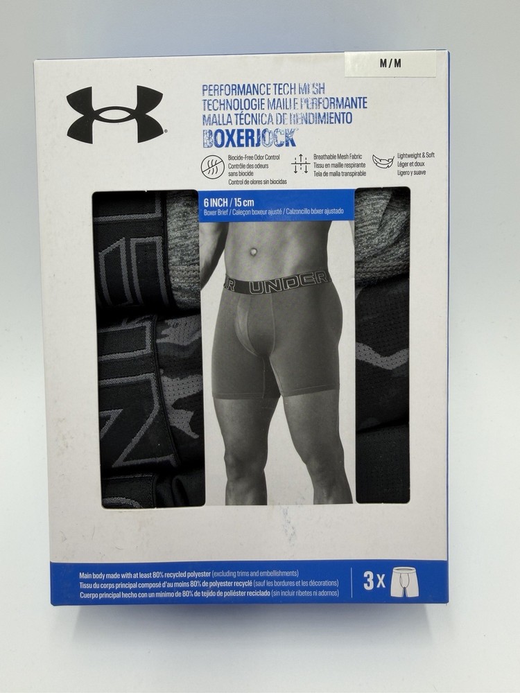 Under Armour Men’s Performance Tech Mesh 6” Printed Boxer Briefs – 3 Pk Medium