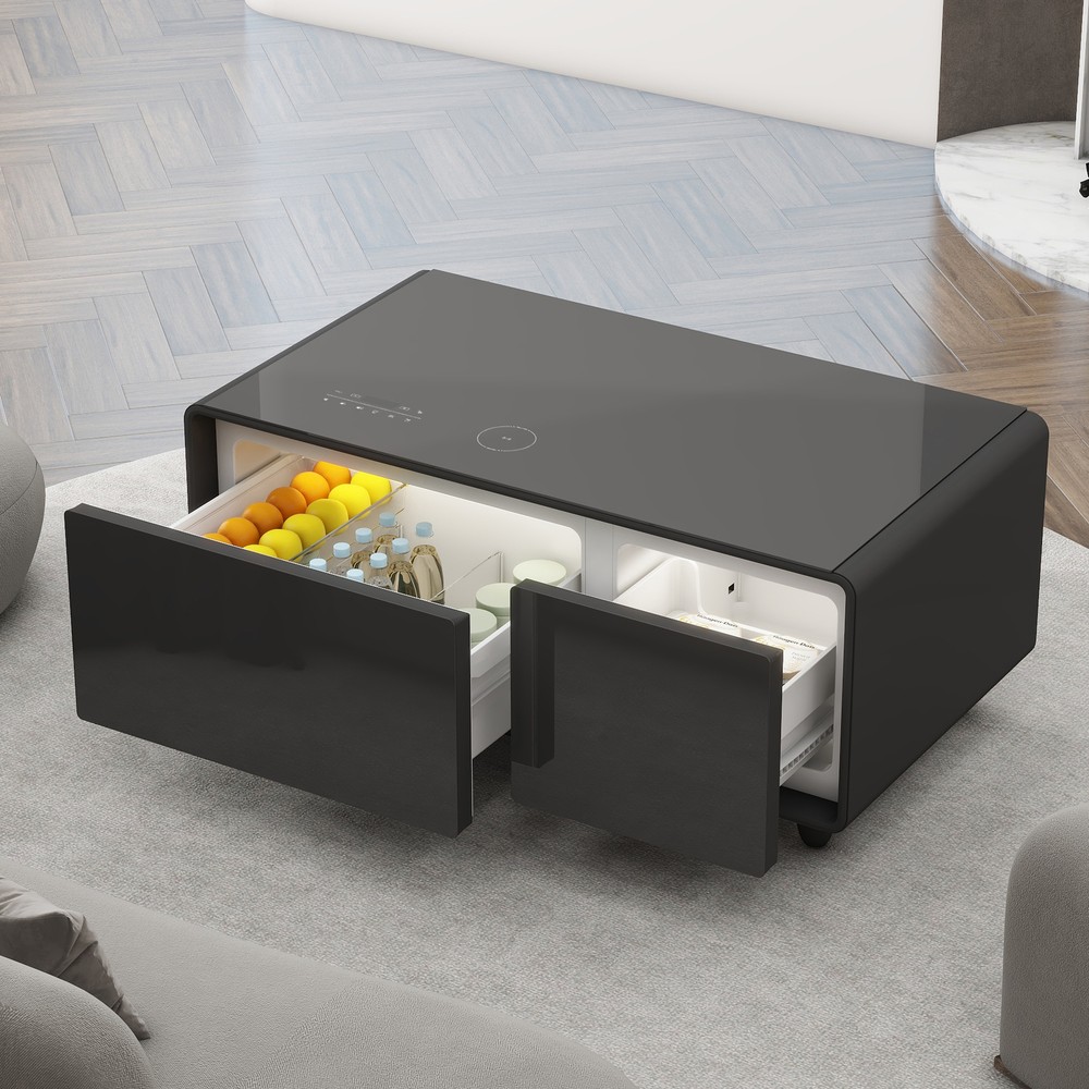 Modern Smart Coffee Table Built-in Fridge Bluetooth Speaker Touch Control Panel
