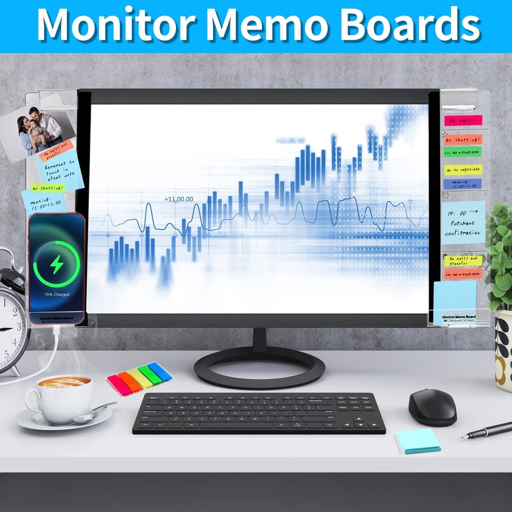 Monitor Memo Board, 2PCS Multifunction Sticky Note Holder for Computer Screen...
