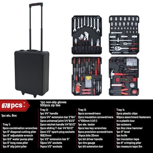 678PCS Complete Home Tool Set Versatile Rolling Tool Kit for Professional 678p