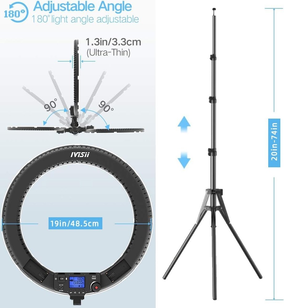 19 Inch Ring Light with Remote Controller and Stand iPad