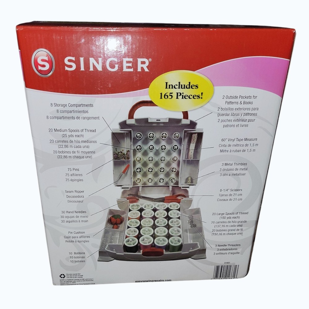 Singer Sew Essentials Storage System 165 Pc Sewing Kit Organizer Case Thread Box