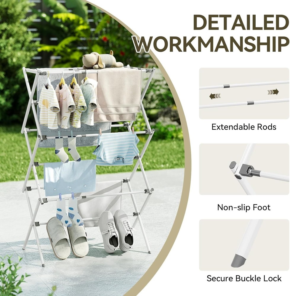 Clothes Drying Rack Foldable & Extendable Laundry Rack W/ Adjustable Size