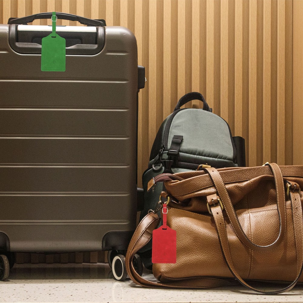 Suitcase Tags, Black Leather Tags with Private Protection, 3 Pcs