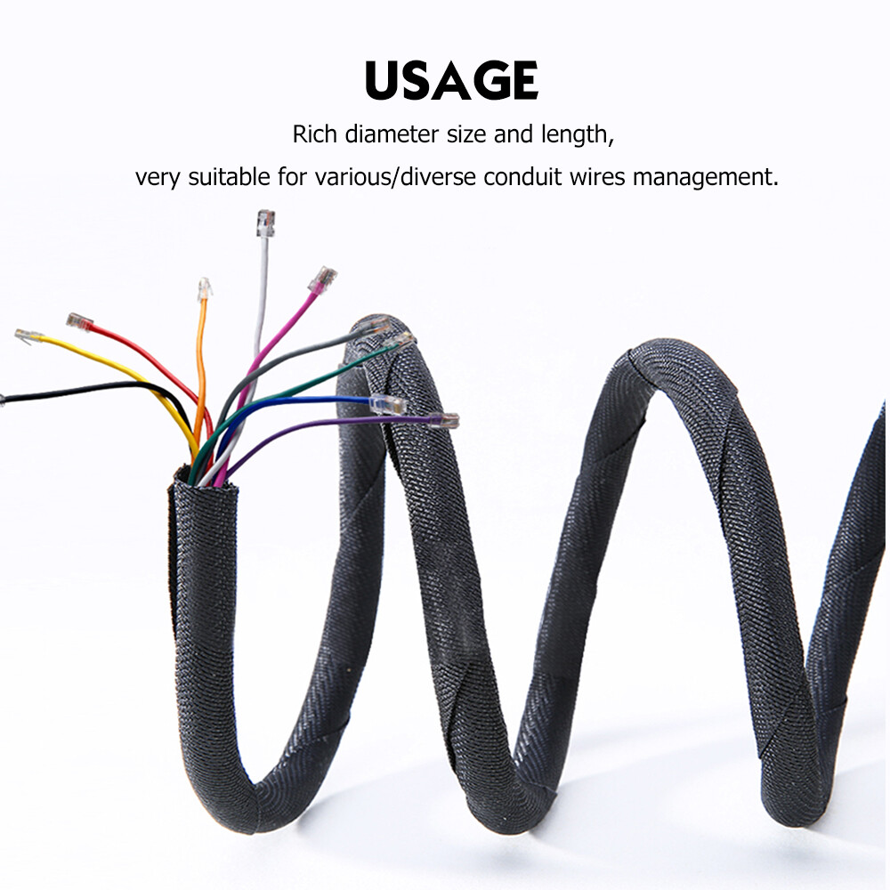 Split Braided Cable Sleeving Self-Wrap 25% Overlap Car Home Wire Harness Protect
