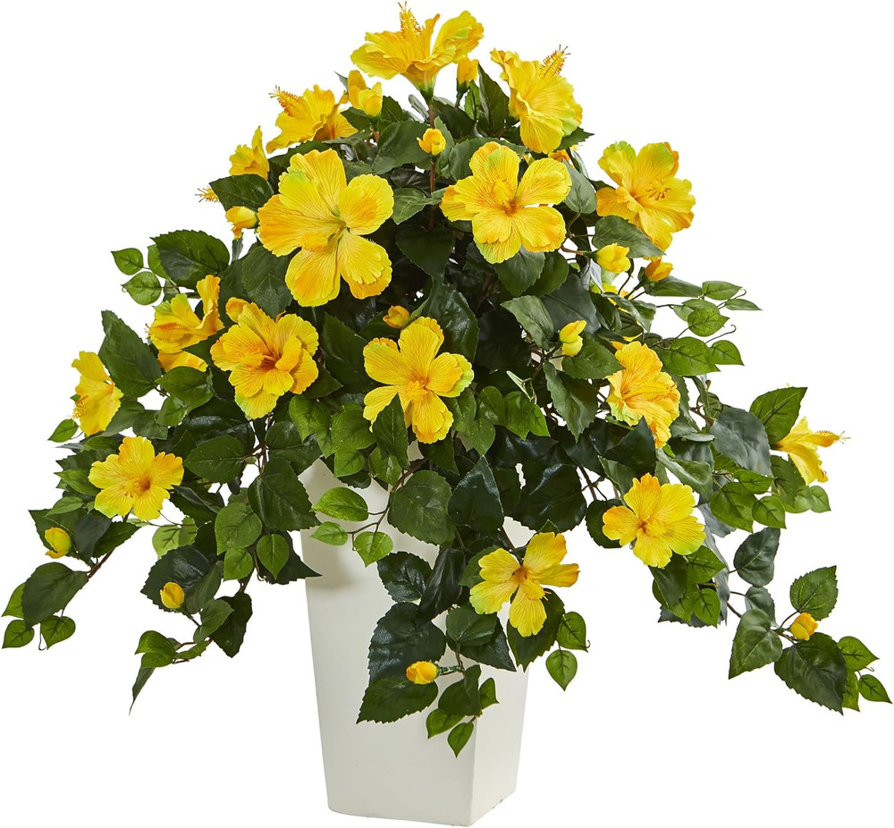Hibiscus Artificial Plant in White Tower Planter