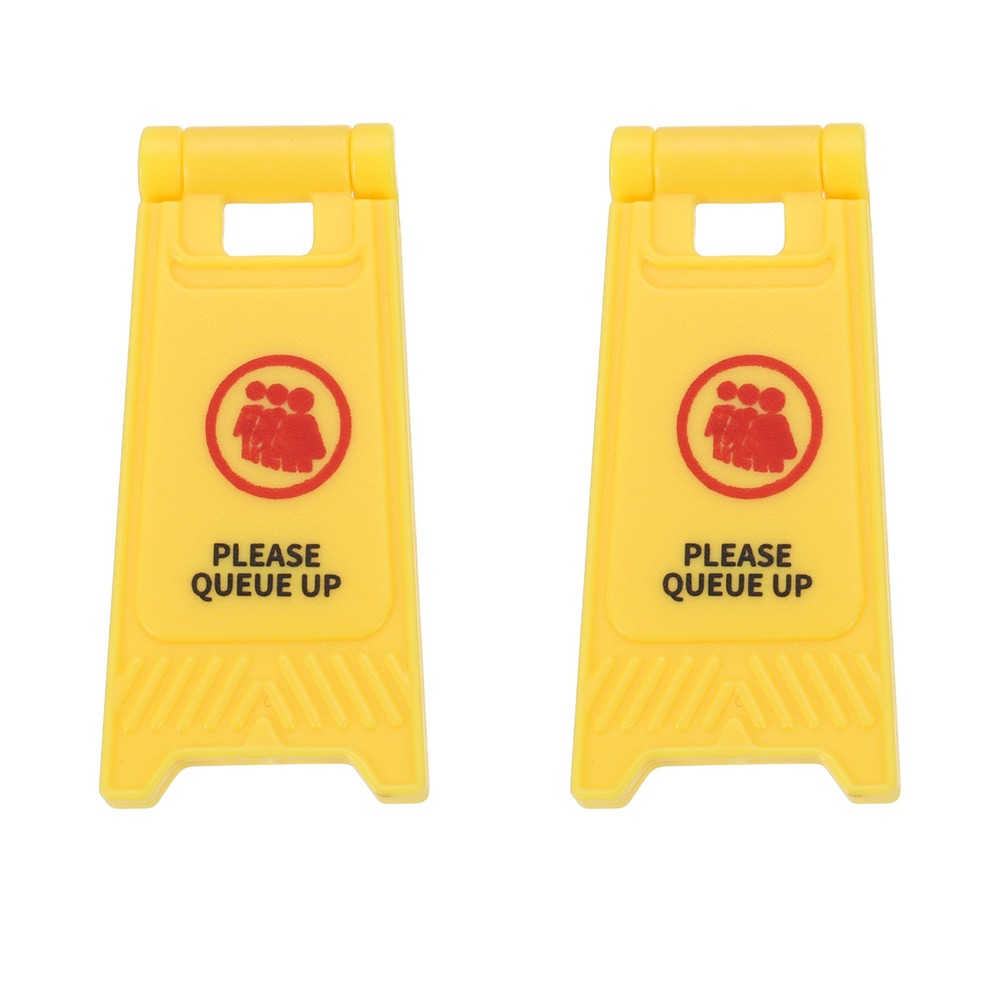 Miniature Warning Sign, Please Queue Up Signs (Yellow, 2pcs)