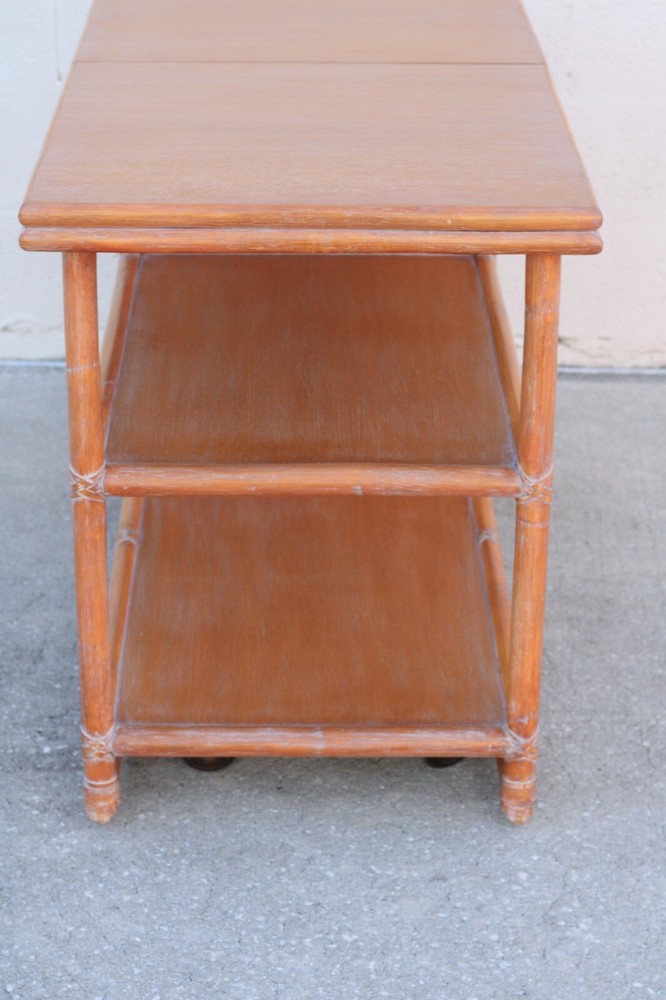 Authentic Marked McGuire Bamboo Rattan Rolling Sliding Adjustable Top Server MCM