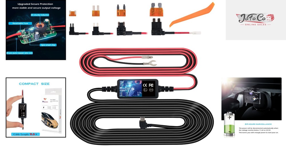Mini USB Hardwire Kit for Dash Cams - Continuous Power with Protective Features