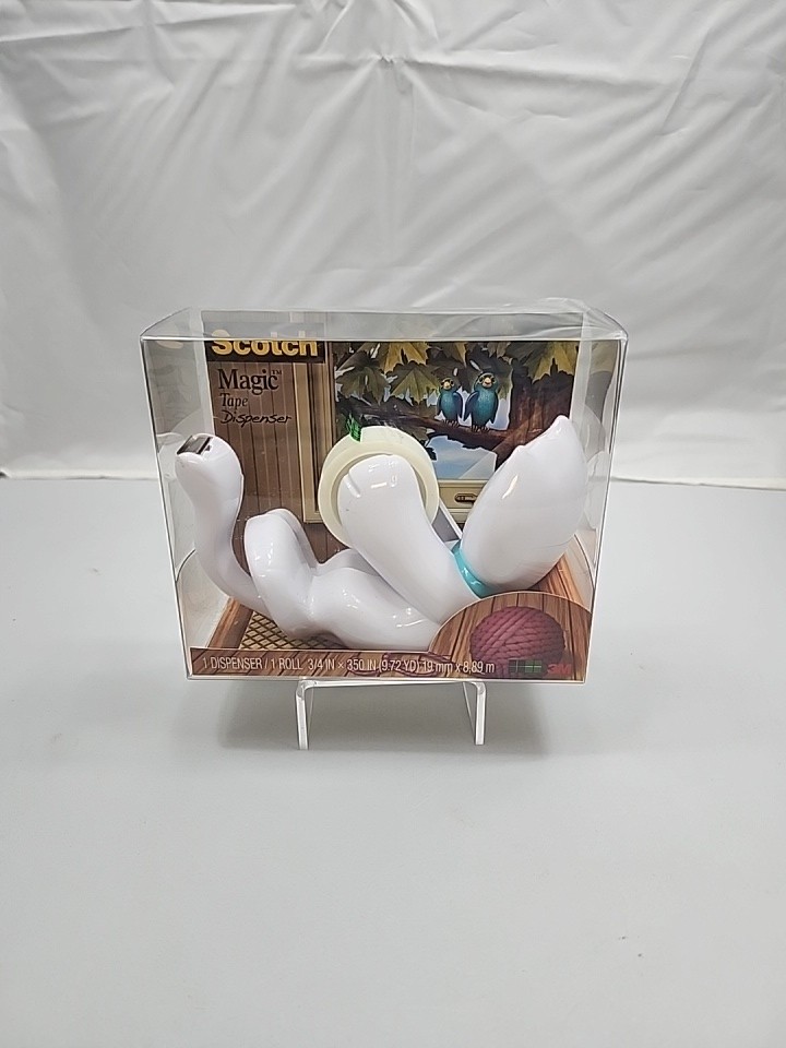 Scotch Magic Tape Dispenser White Cat Kitten Yarn Playing New Read Desc W/Tape
