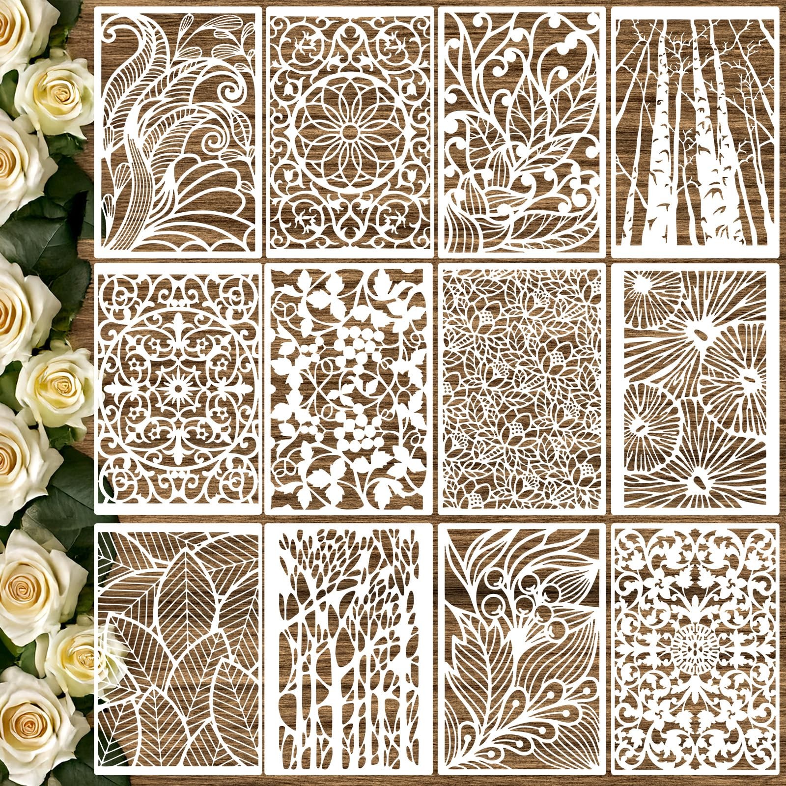 Flower Stencil, Reusable Floral Stencil Leaf Paint Templates Wall Art