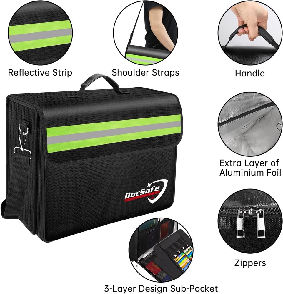 DocSafe Fireproof Document Bag with Multiple Pockets,5200°F Large 17”x12.5”x7.2"