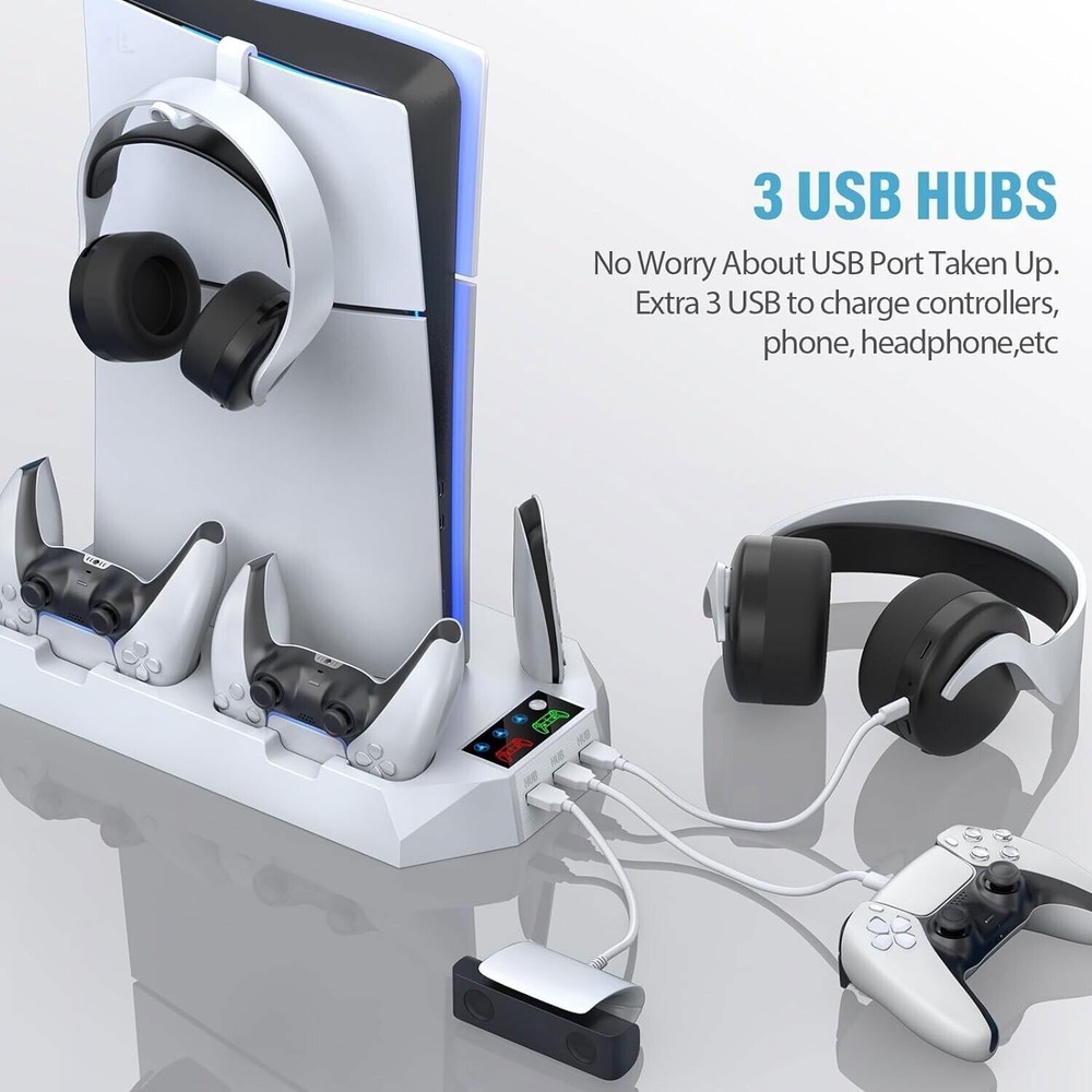 PS5 Stand Cooling Station for PS5/PS5 Slim Console With PS5 Controller Charger