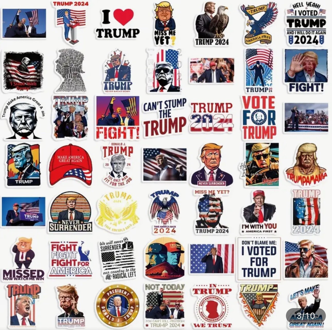 50 Bulk Lot Donald Trump MAGA 2024 Waterproof Car Stickers Decals 2-3” Lot B2