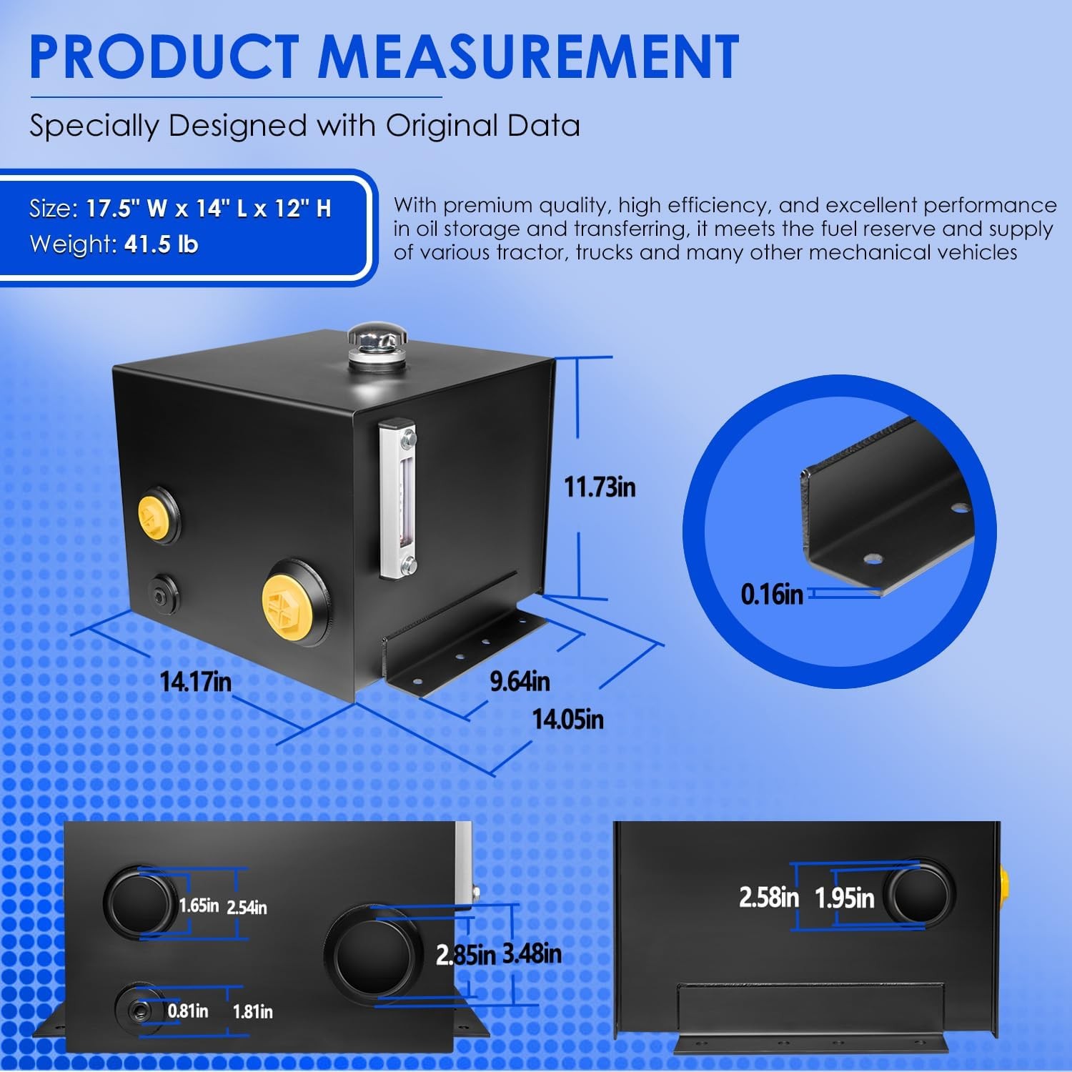 7-Gallon Hydraulic Fluid Reservoir Tank 14 Gauge Steel Oil Tank for Vehicles