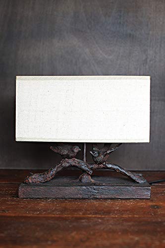 Rustic Bird Lamp with Rectangle Shade Bronze