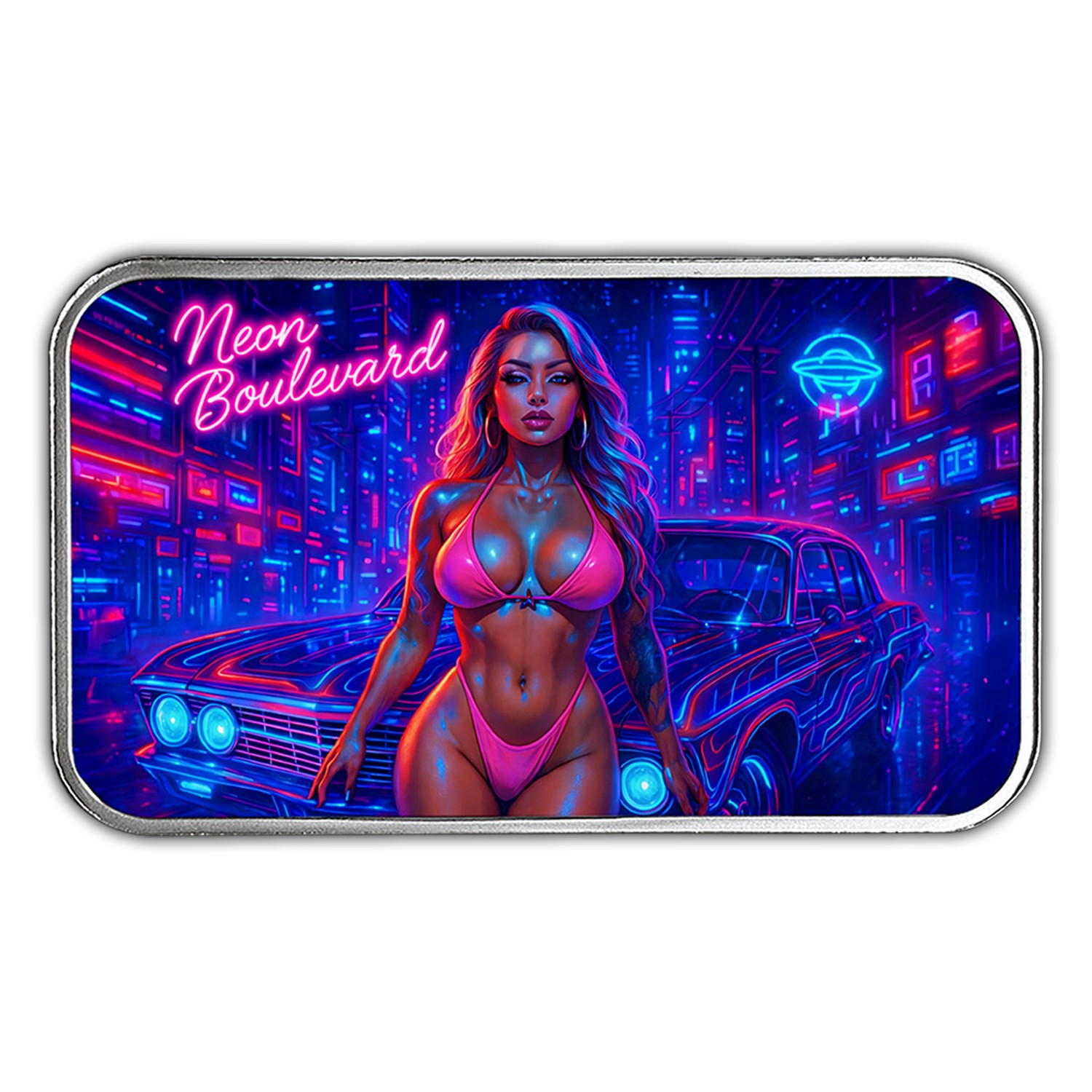 UV Colorized "Neon Boulevard" 1 oz .999 Fine Silver Art Bar