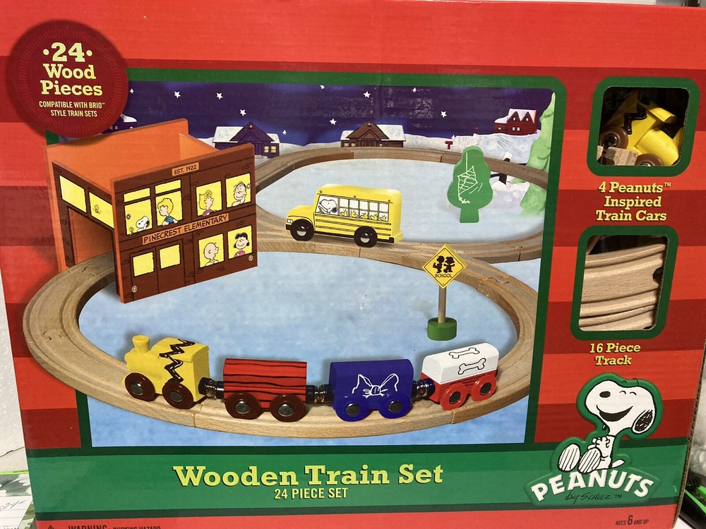 24 piece Peanuts Wooden Train Set Peanuts