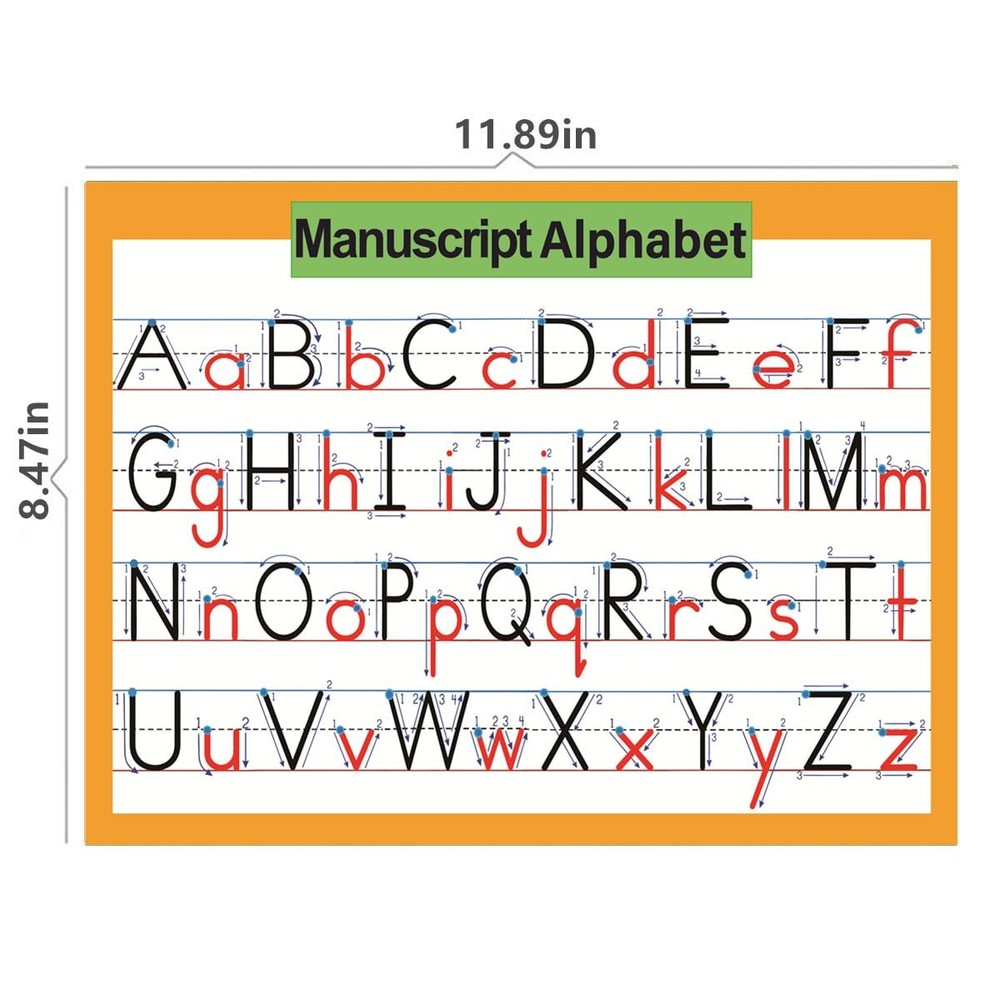 2 Pcs/set 26 Alphabet Cursive Training & Manuscript Chart for Classroom Decor