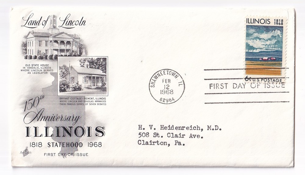 STAMP US SCOTT 1339 "ILLINOIS STATEHOOD" 6 CENT 1968 FDC - A