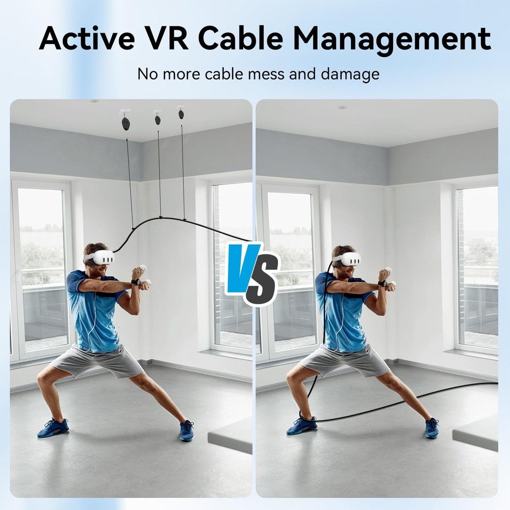 VR Cable Management System, 6 Pack Ceiling Pulley for Quest 3/2, Valve Index