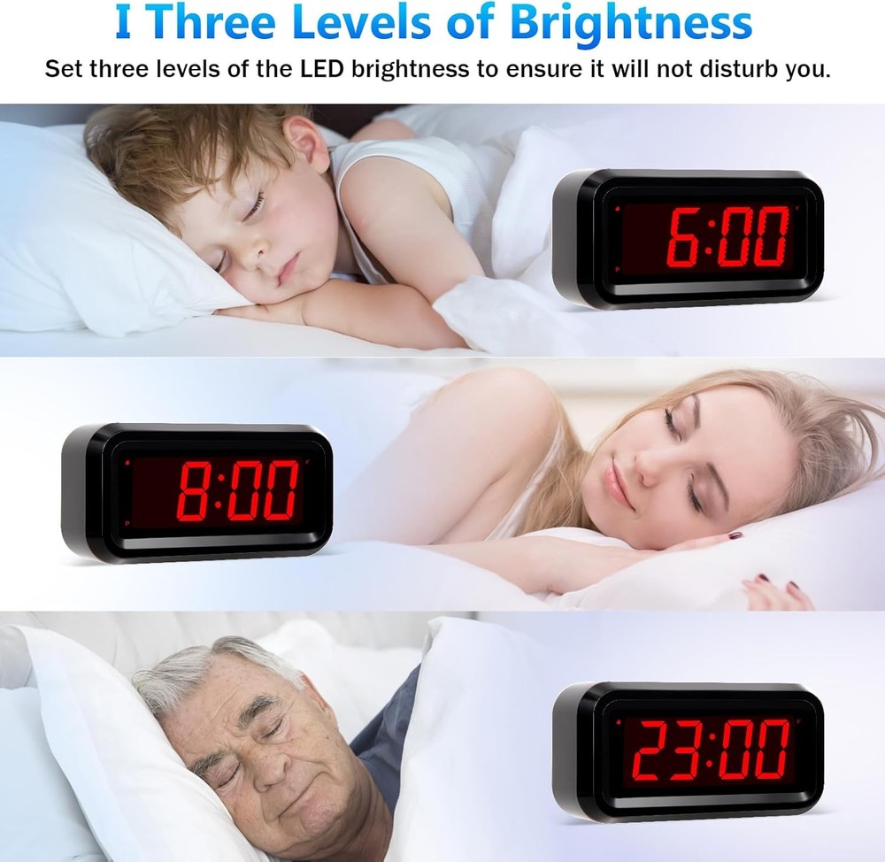 Battery Powered LED Alarm Clock Adjustable Brightness
