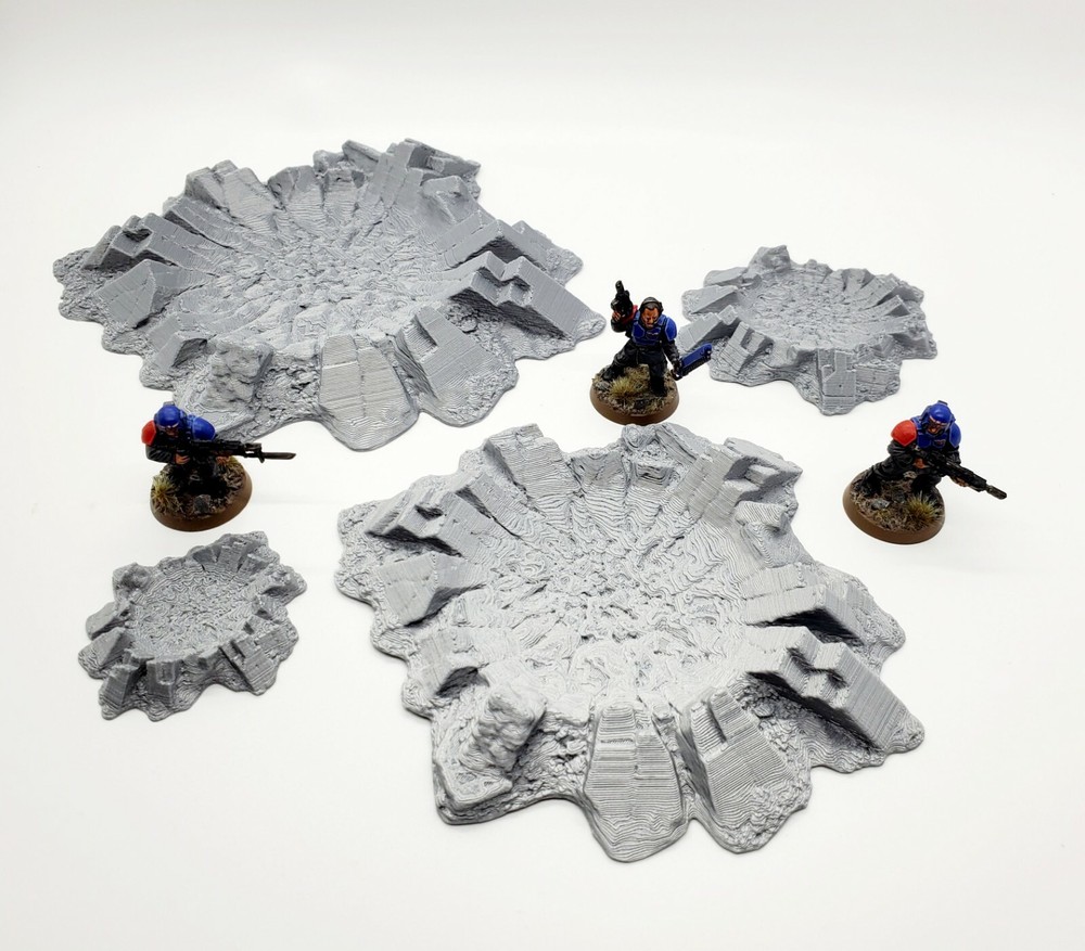 3D Printed Terrain Large Battlefield Blast Craters Set for Tabletop Gaming