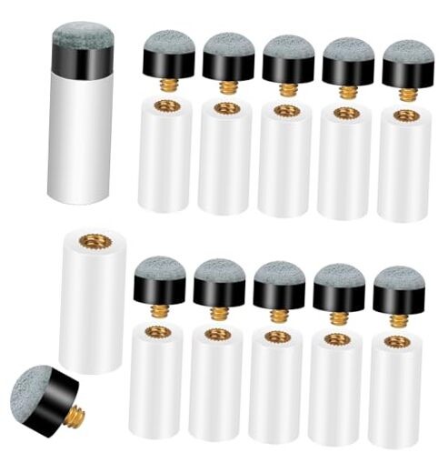 10 Sets Pool Stick Tips, Pool Cue Tips with White Ferrules, Durable & Easy to
