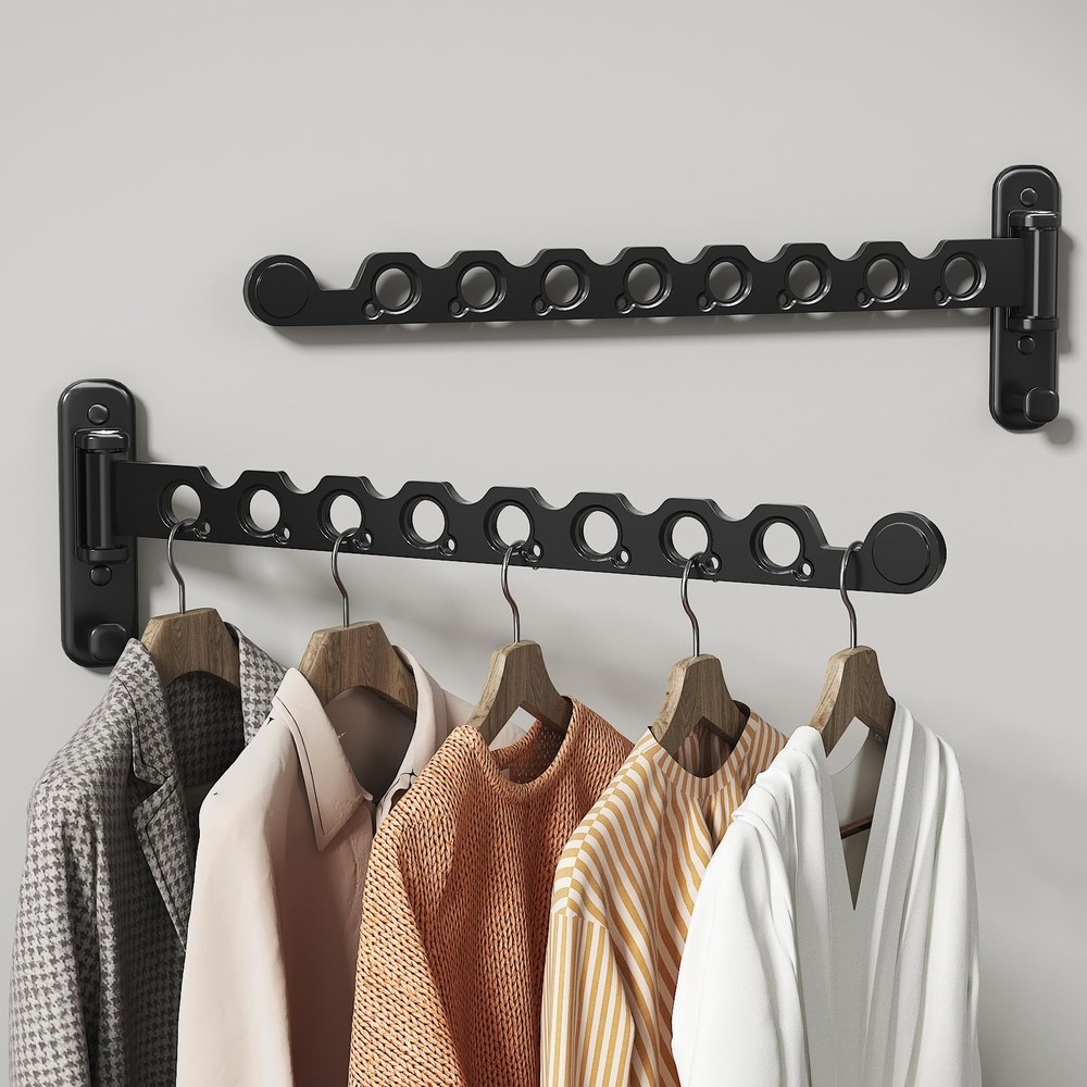 Wall Mounted Clothes Hanger Rack Foldable Drying Rack Hook Folding Indoor for...
